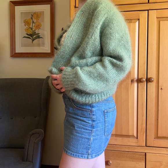 VINTAGE Green Mohair Cardigan - Picture 3 of 4